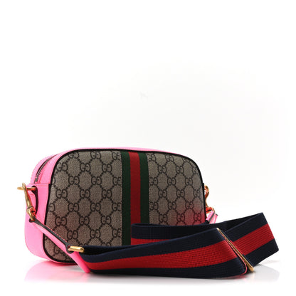 Gucci GG Supreme Monogram Textured Dollar Calfskin Web Ophidia Small Crossbody Bag Beige Ebony Fuchsia 3 of 10