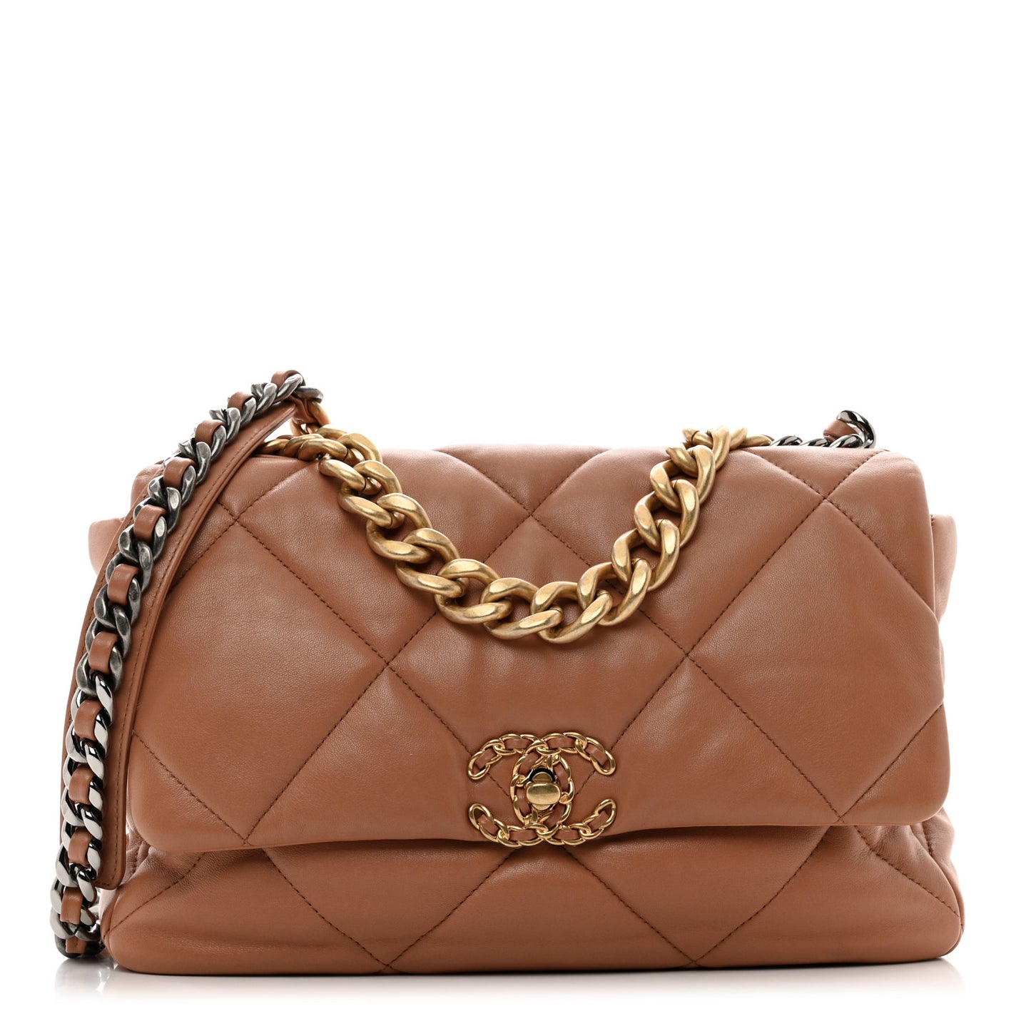 Lambskin Quilted Large Chanel 19 Flap Brown
