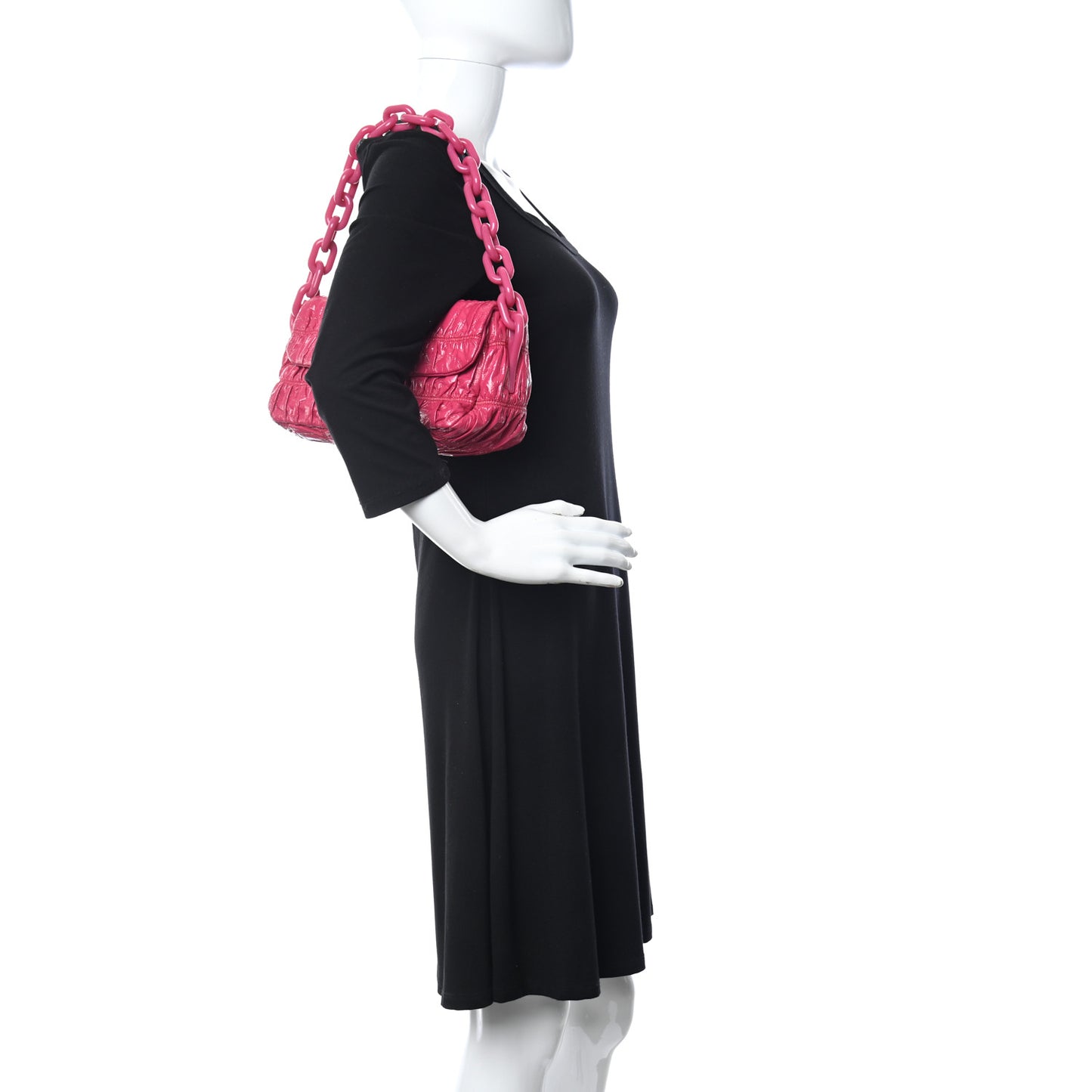 Vernice Gaufre Shoulder Bag Fuxia