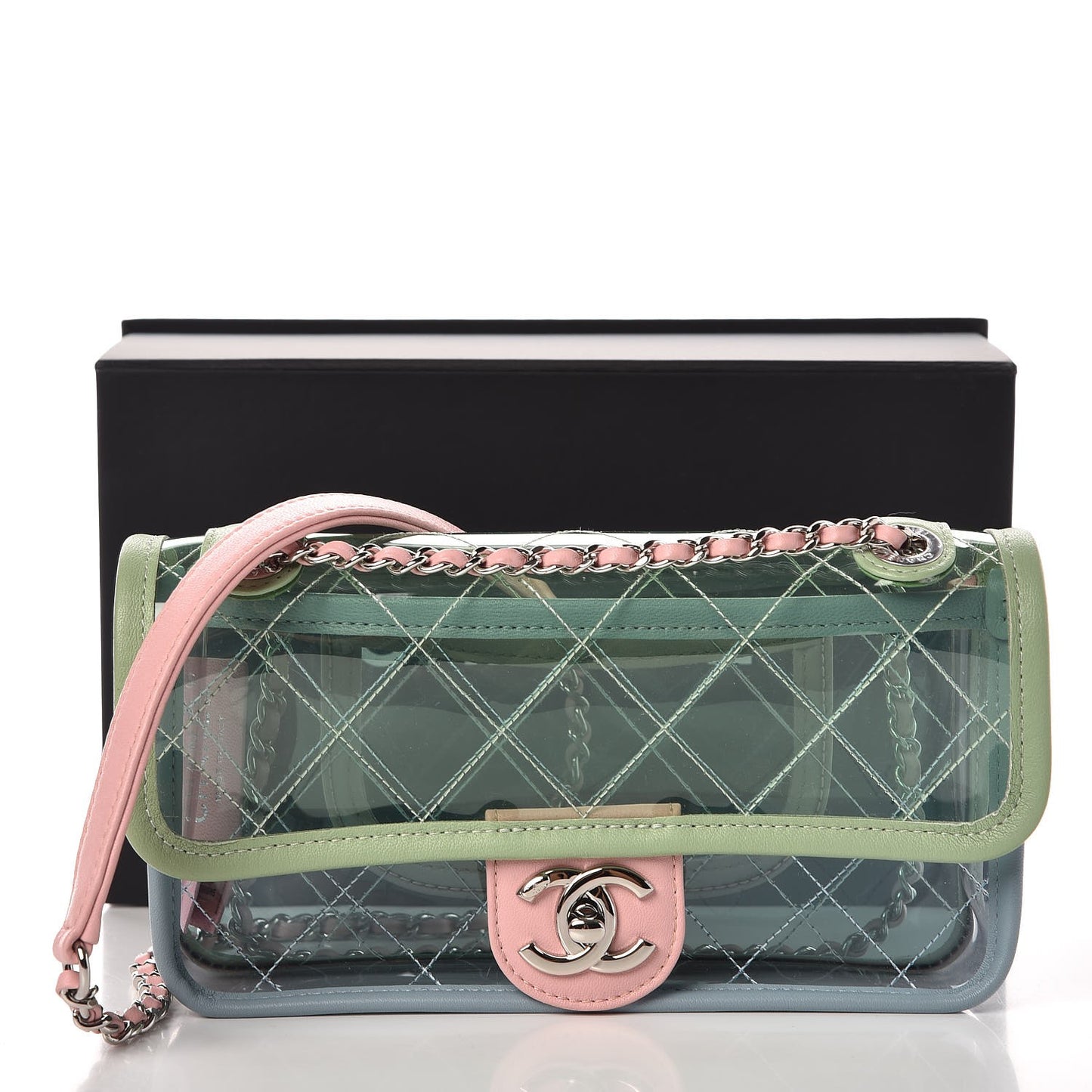 Lambskin PVC Quilted Mini Coco Splash Flap Blue Green