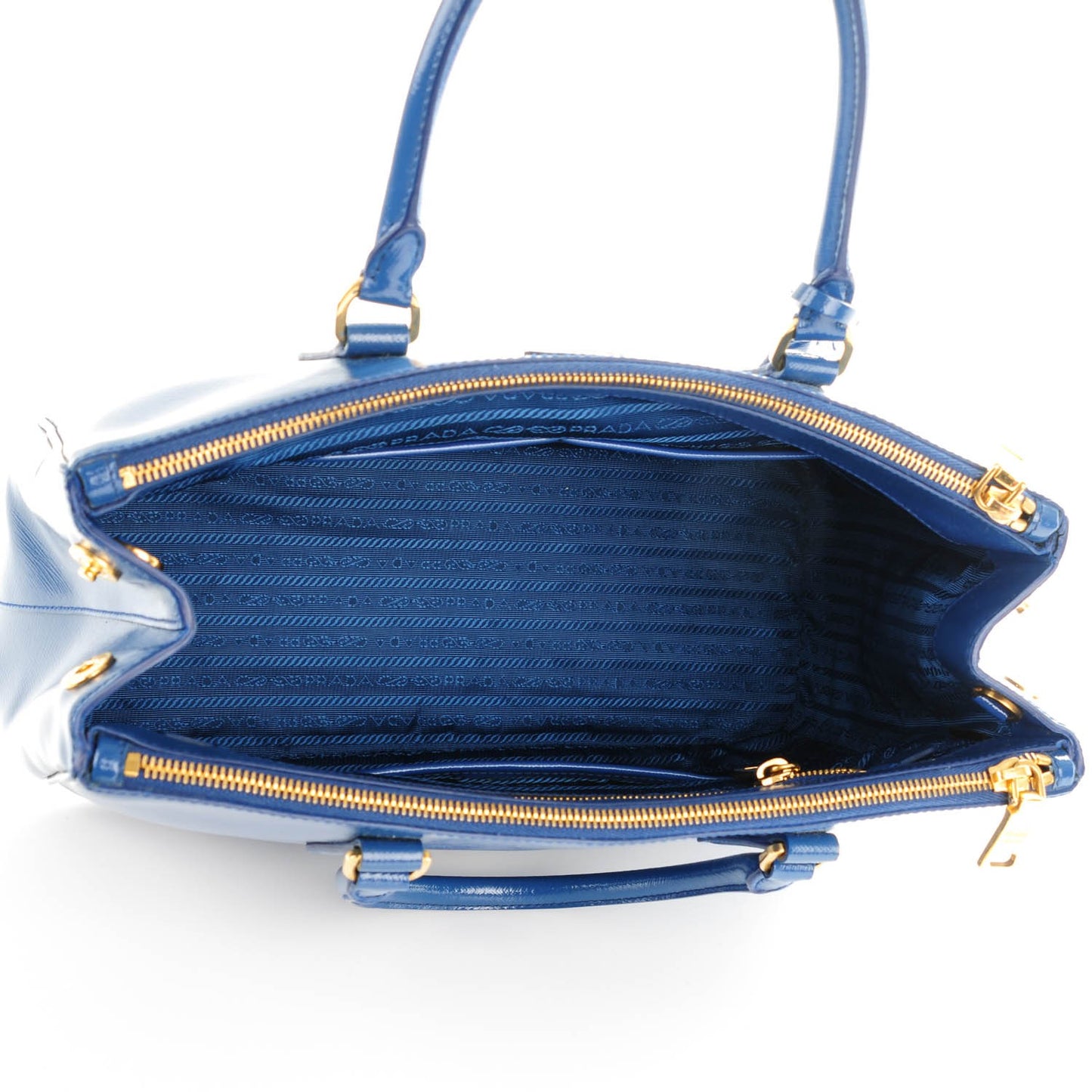 Saffiano Vernice Medium Galleria Double Zip Tote Azzurro