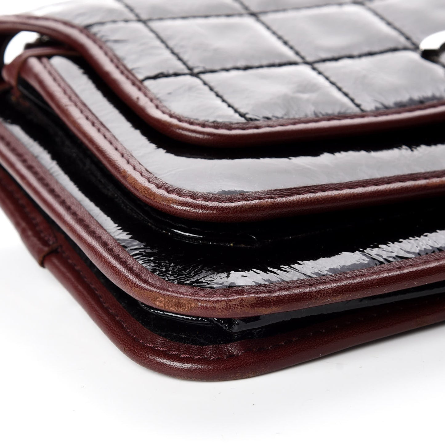Patent Lambskin Medium Chocolate Bar Flap Black Bordeaux
