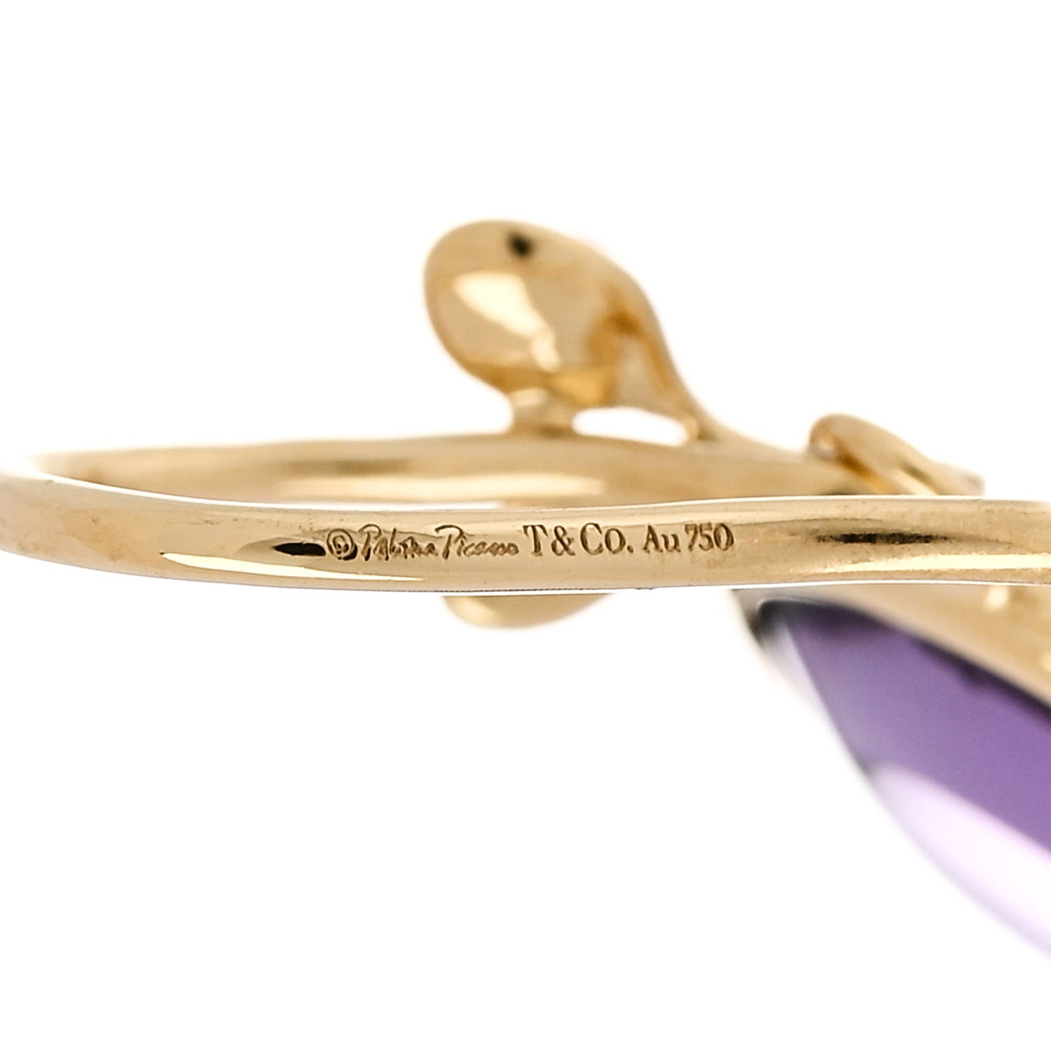 Tiffany 18K Yellow Gold Amethyst Paloma Picasso Olive Leaf Drop Earrings 4 of 5