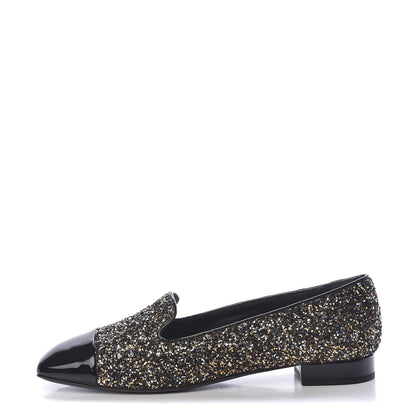 Chanel Glitter Fabric Patent Calfskin Mocassin Loafers 42 Black Bronze 1 of 8