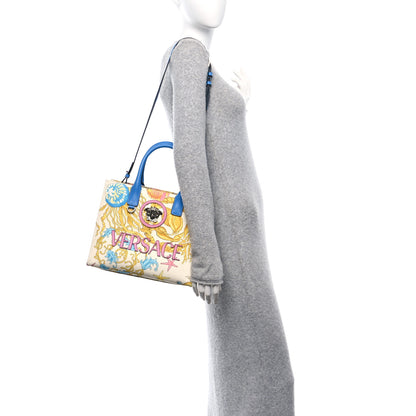Versace Canvas Barocco Underwater Medusa Small Tote Light Blue White 2 of 10