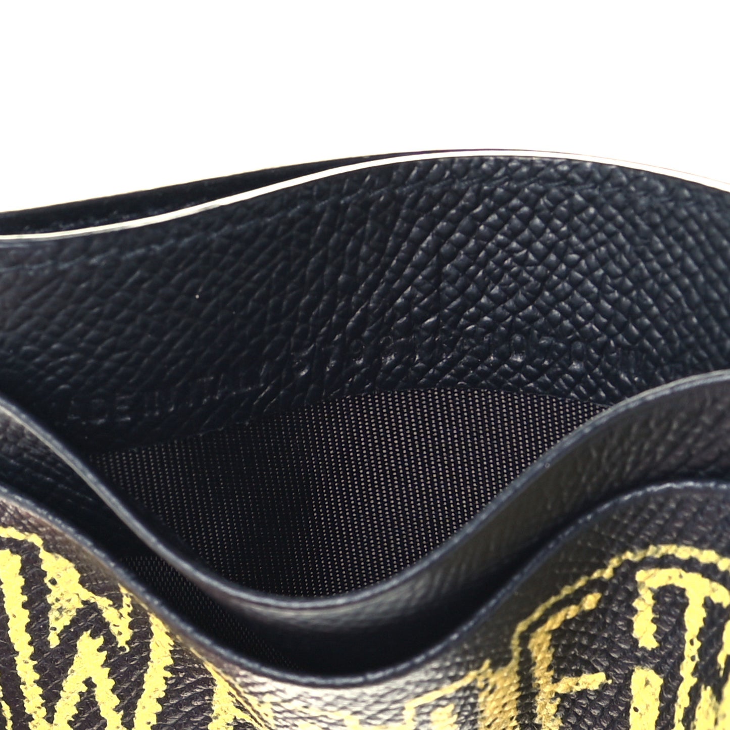 Signature Grained Calfskin Graffiti Ville Multi Card Holder Black Yellow
