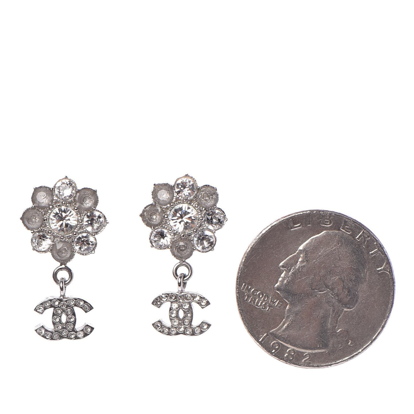 Crystal CC Camellia Drop Earrings Silver