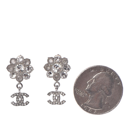 Chanel Crystal CC Camellia Drop Earrings Silver 2 of 5