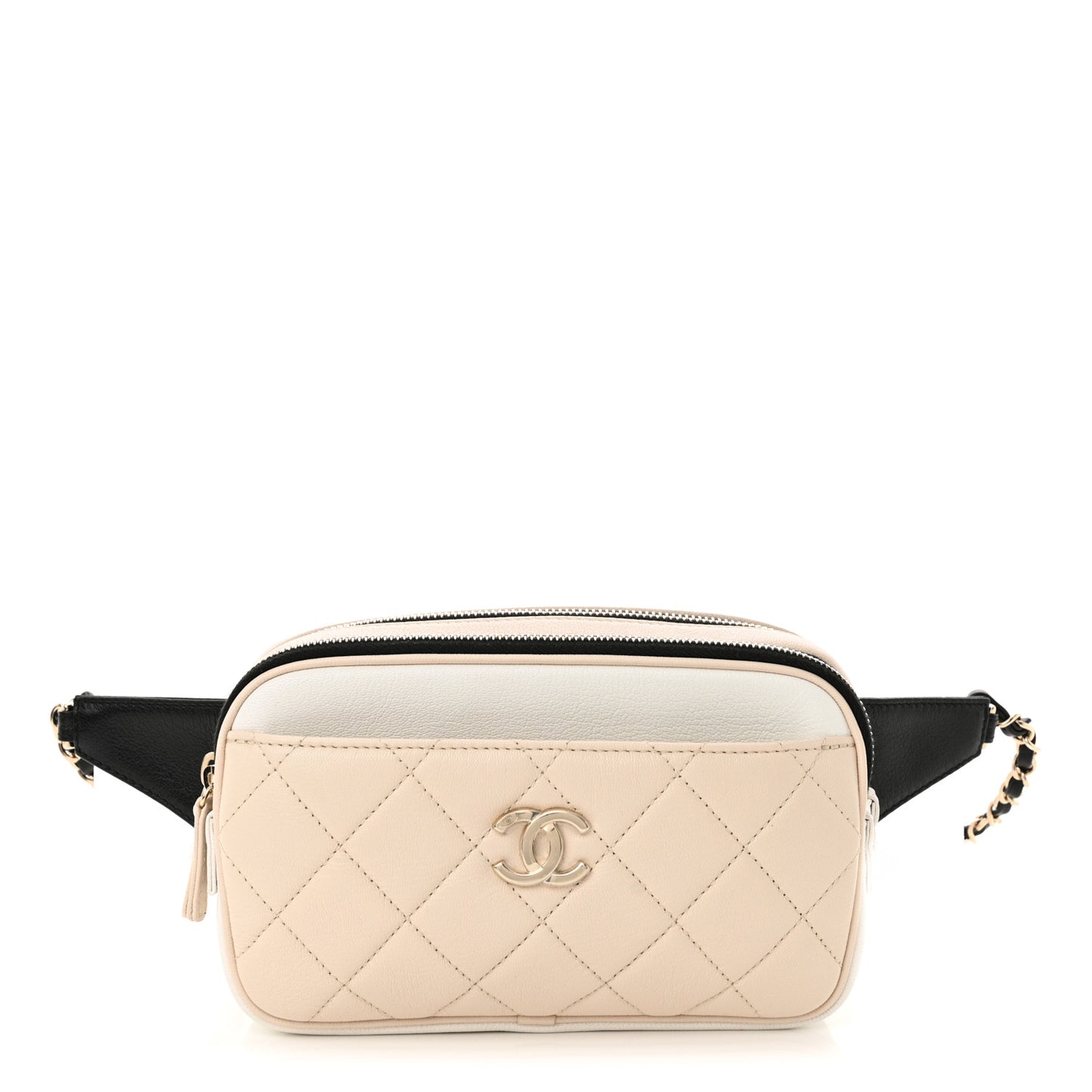 Goatskin Quilted Waist Bag Beige White Black
