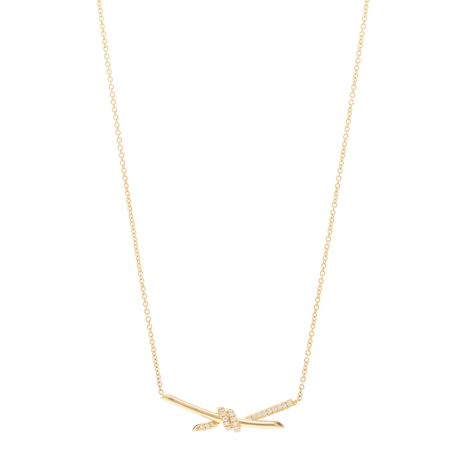 Tiffany 18K Yellow Gold Diamond Knot Necklace 1 of 4