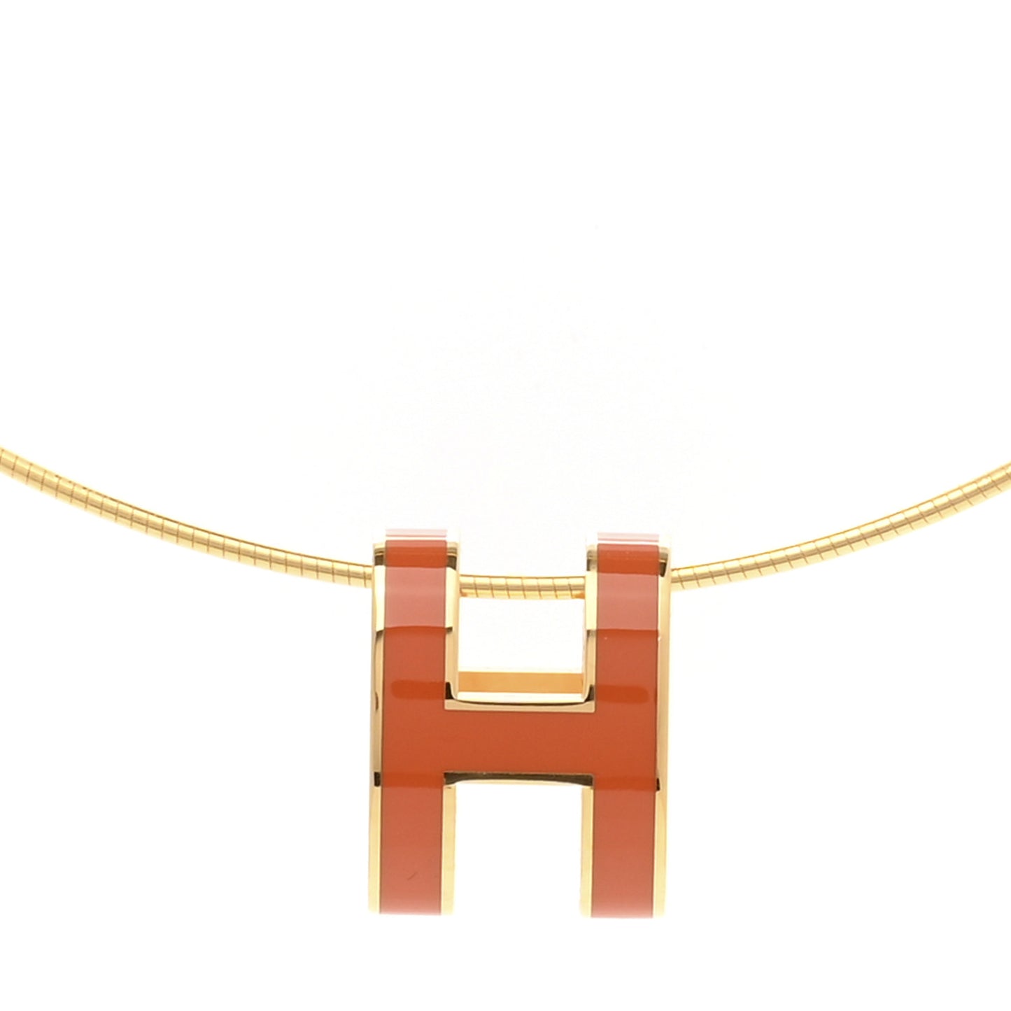 Lacquered Gold Pop H Pendant Necklace Orange