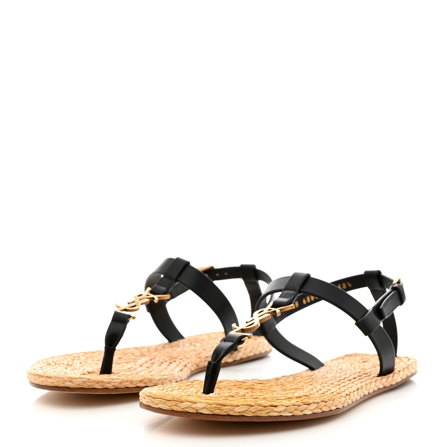 Calfskin Raffia Cassandra Monogram Sandals 38.5 Maine Light Bronze Black