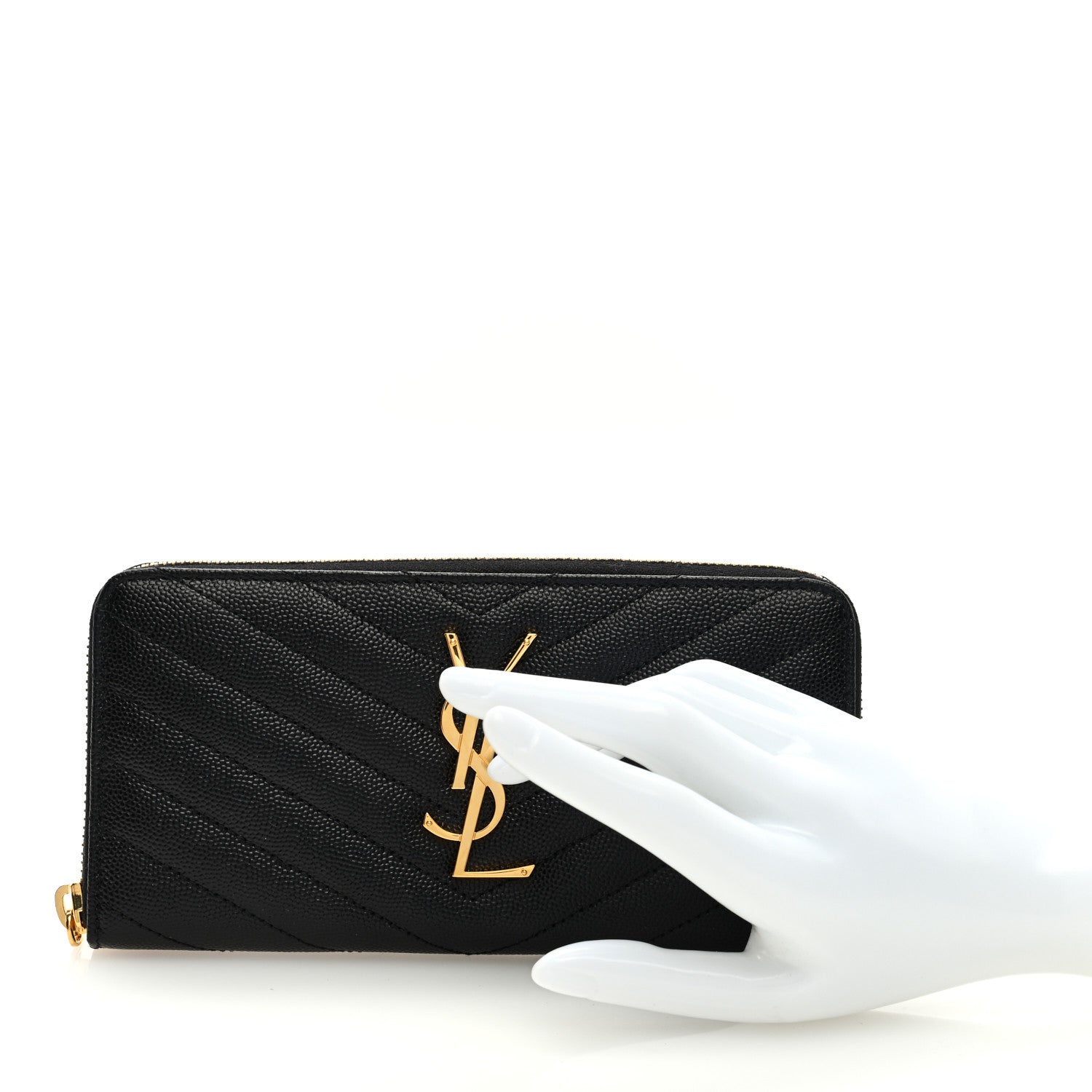 Saint Laurent SAINT LAURENT Grain De Poudre Matelasse Chevron Monogram Zip Around Wallet Black 2 of 6