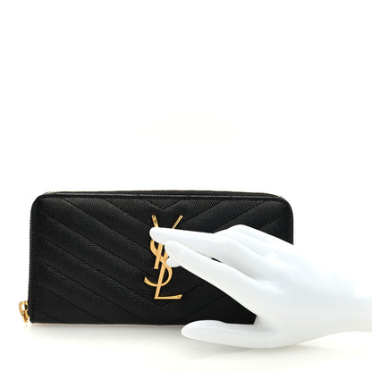 Saint Laurent SAINT LAURENT Grain De Poudre Matelasse Chevron Monogram Zip Around Wallet Black 2 of 6