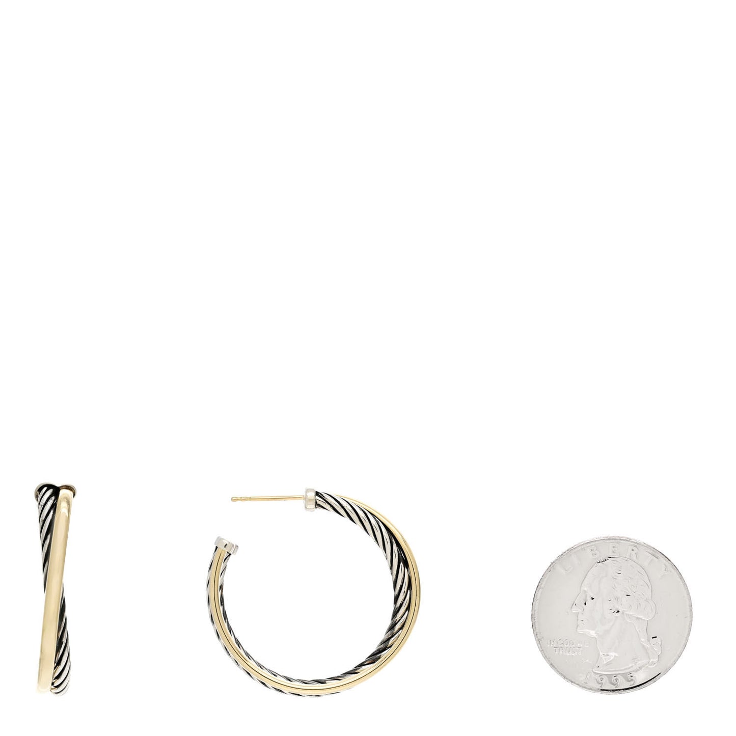Sterling Silver 18K Yellow Gold 31mm Crossover Cable Hoop Earrings
