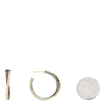 David Yurman Sterling Silver 18K Yellow Gold 31mm Crossover Cable Hoop Earrings 2 of 4