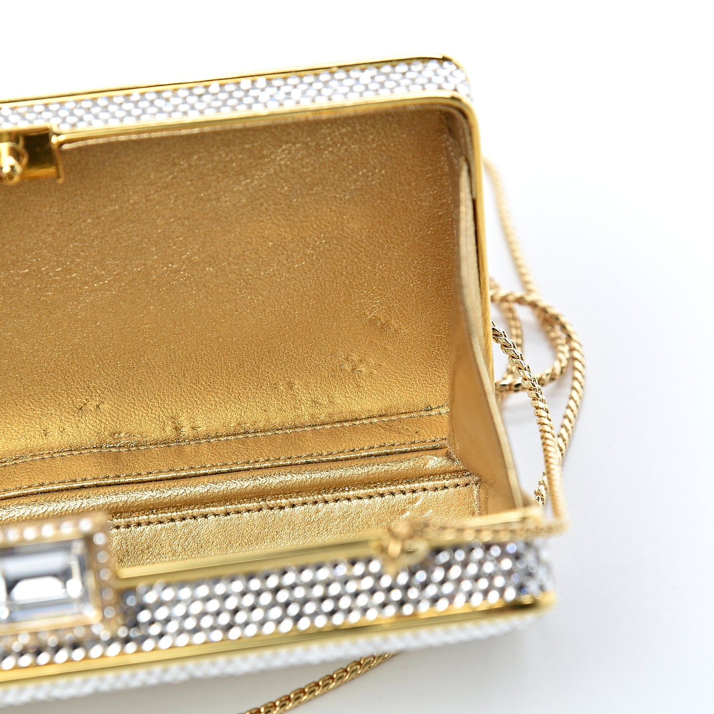 Swarovski Crystal Striped Minaudiere Clutch Silver Gold