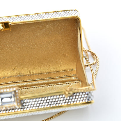 Judith Leiber Swarovski Crystal Striped Minaudiere Clutch Silver Gold 10 of 11