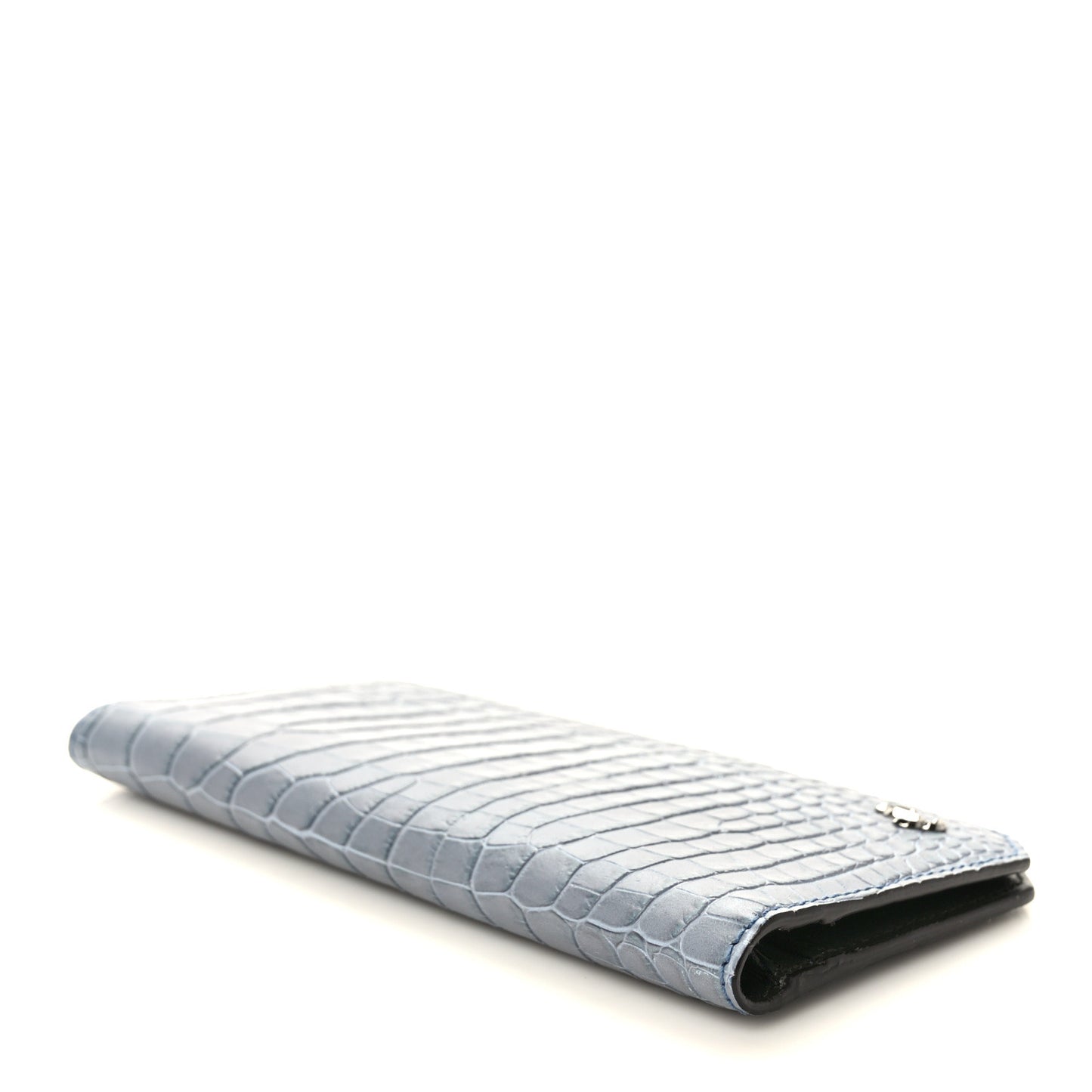 Calfskin Crocodile Embossed Saif Vertical Wallet Blue