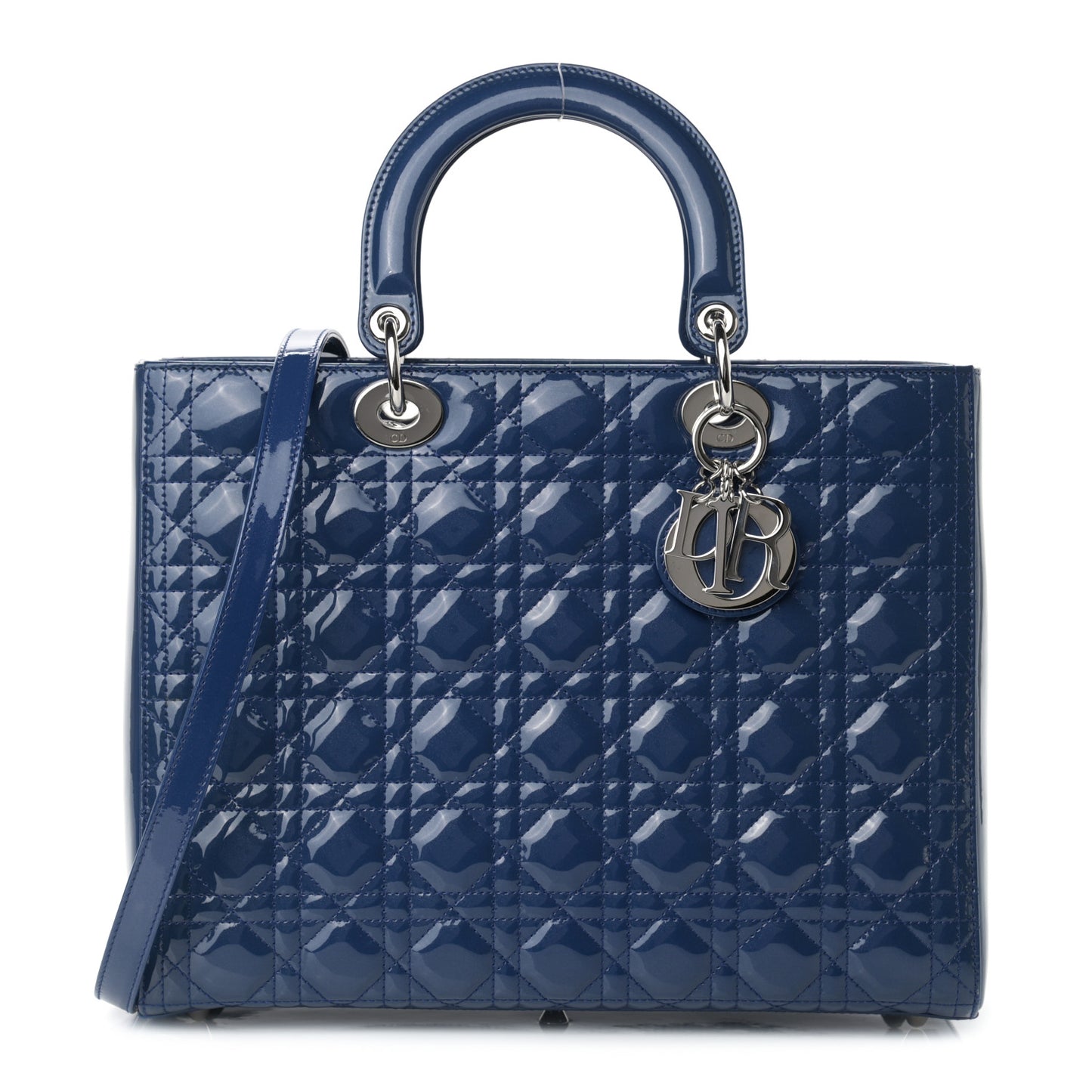Patent Cannage Large Lady Dior Blue