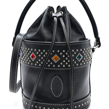 Saint Laurent Smooth Calfskin Studded Small Bahia Drawstring Bucket Bag Black Multicolor 7 of 9