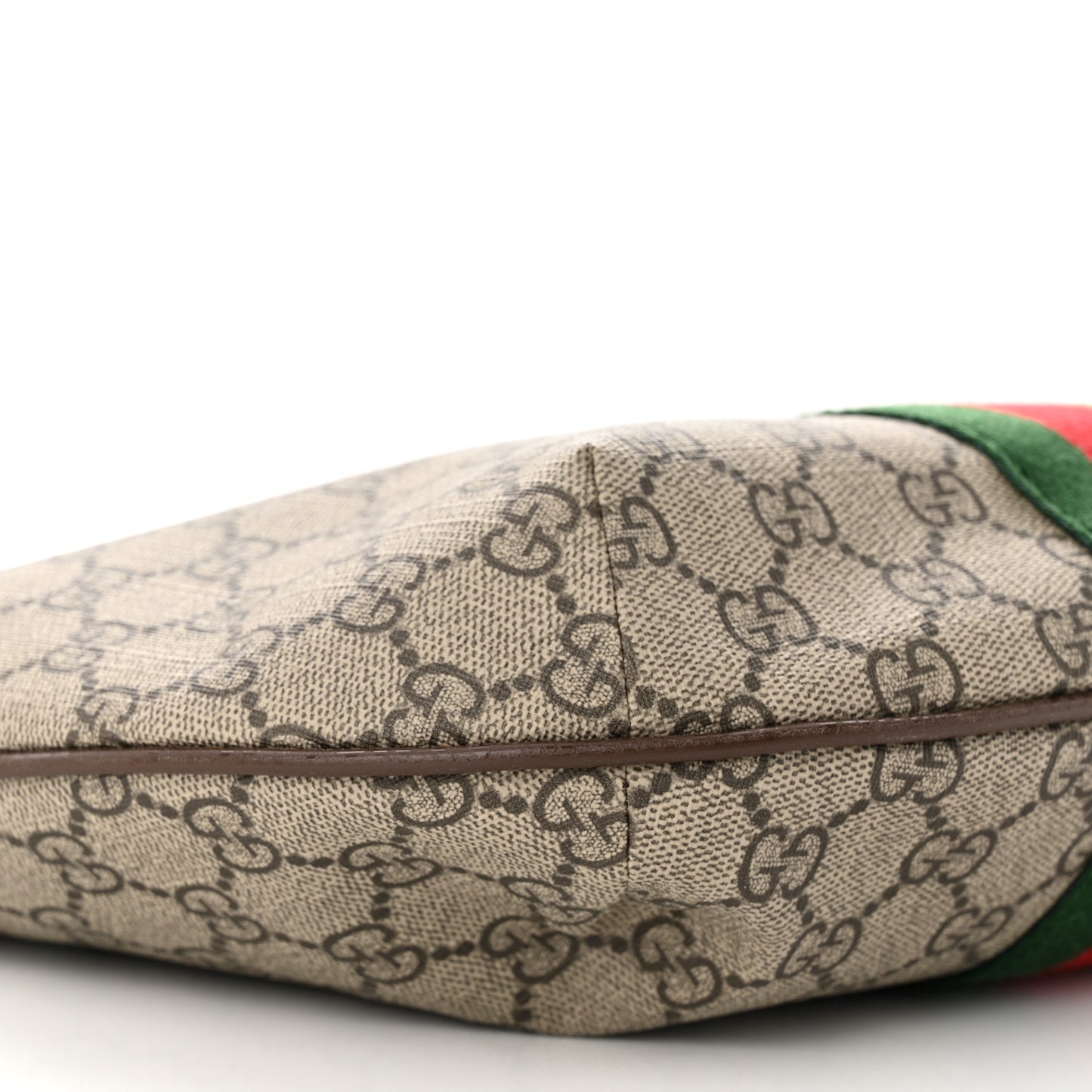 GG Supreme Monogram Textured Dollar Calfskin Web Small Ophidia Half Moon Hobo Beige Ebony New Acero