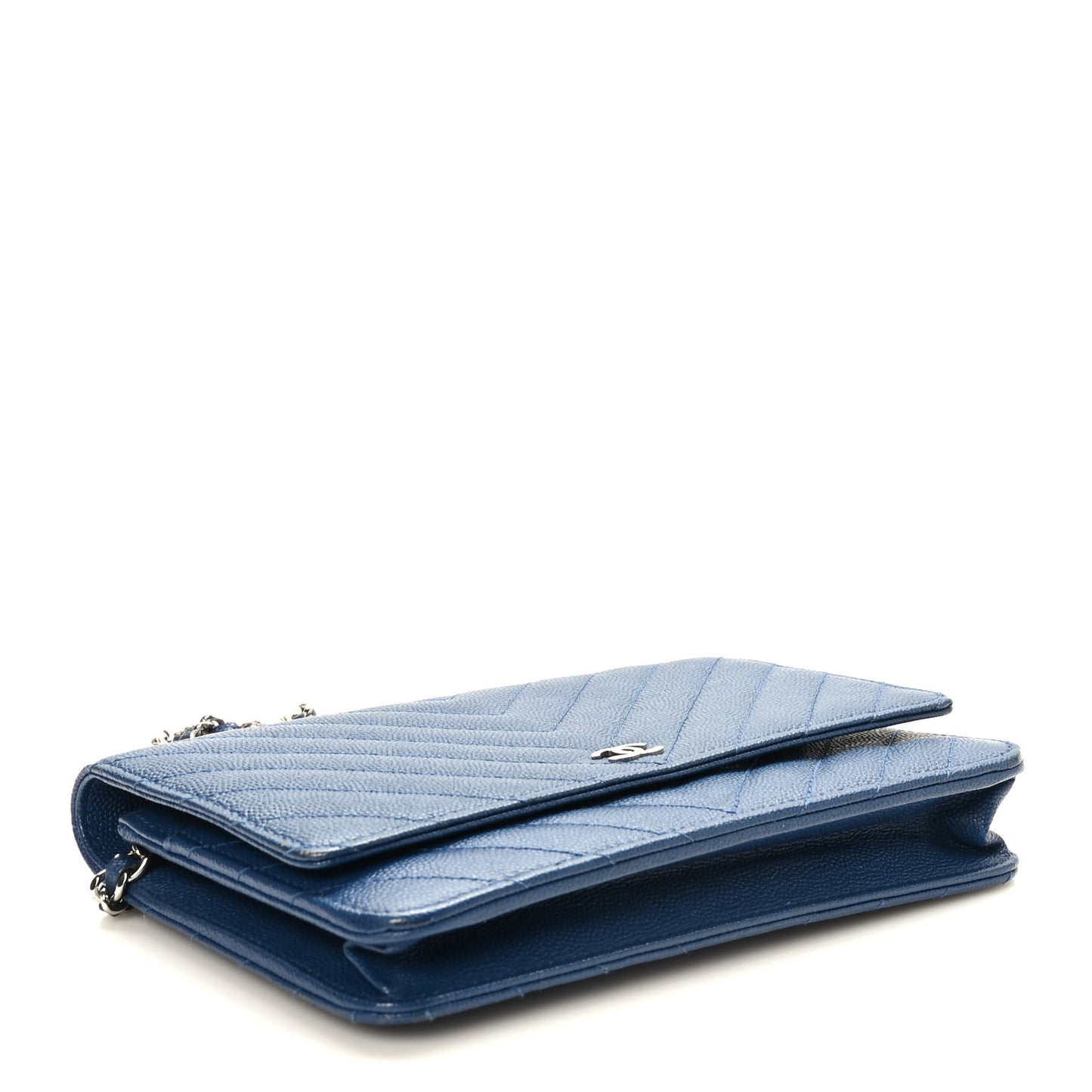 Caviar Chevron Quilted Wallet On Chain WOC Navy