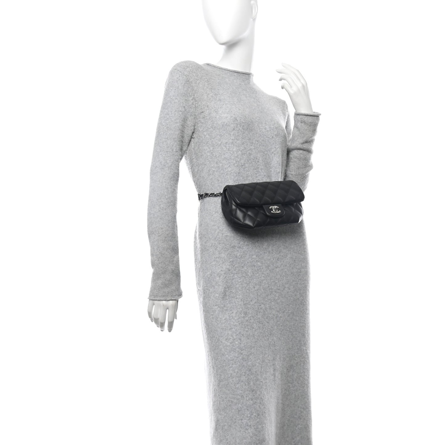 Calfskin Quilted CC Uniform Flap Belt Bag Black
