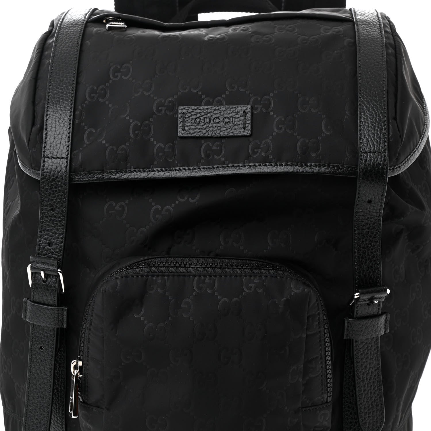 Gucci Nylon Monogram Medium Light Double Buckle Backpack Black 8 of 11