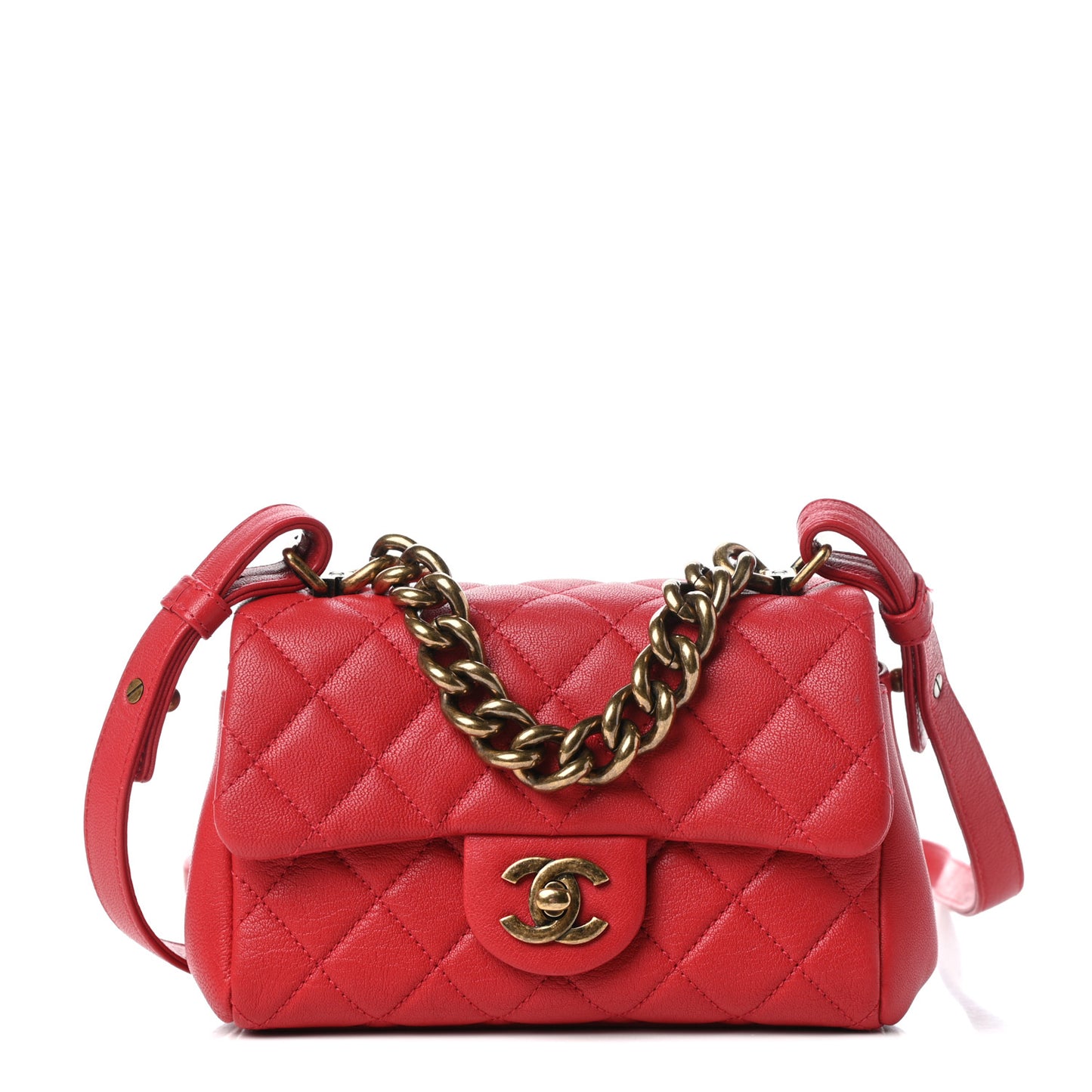 Shiny Sheepskin Quilted Mini Trapezio Flap Red