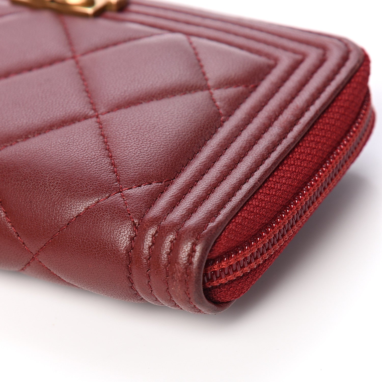 Chanel Lambskin Quilted Small Boy Zip Around Wallet Dark Red 10 of 10