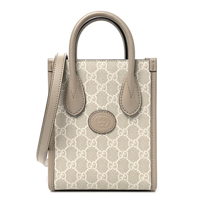 Gucci GG Supreme Monogram Textured Dollar Calfskin Mini Retro Interlocking G Tote Bag Beige Mystic White Oatmeal 1 of 10