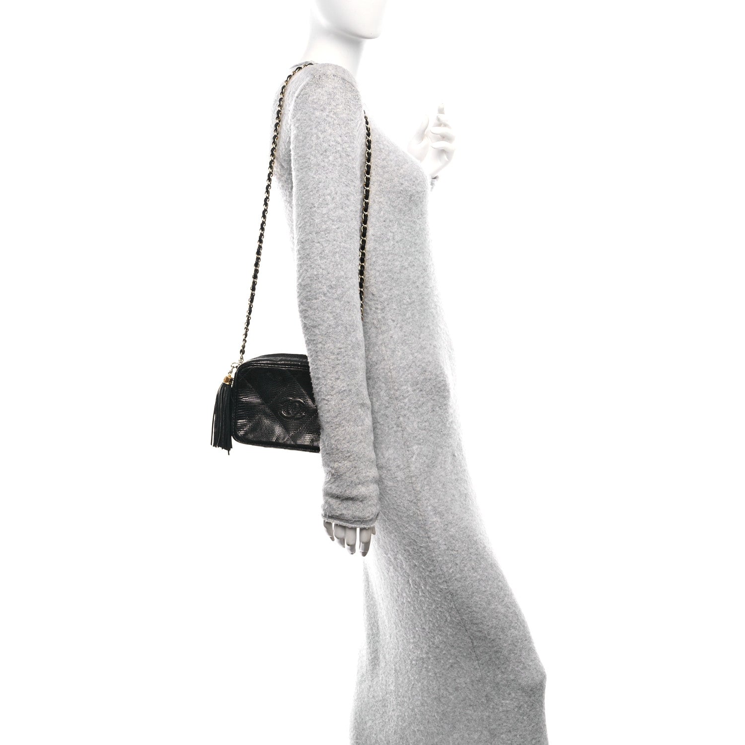 Chanel Lizard Quilted Small Tassel Camera Case Black 2 of 15