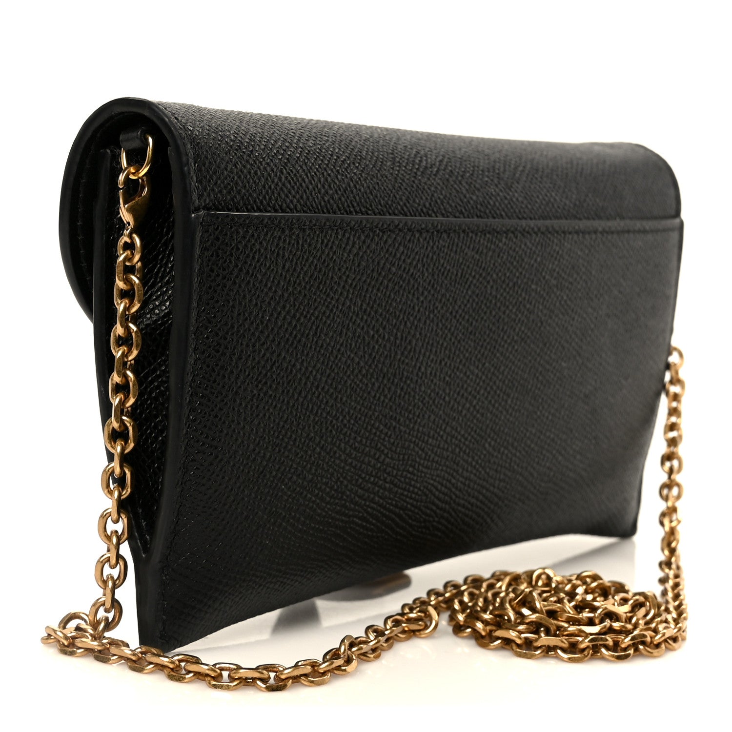 Christian Dior Grained Calfskin Saddle Chain Wallet Pouch Black 4 of 15