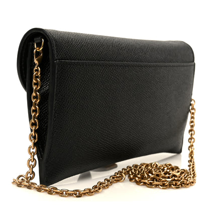 Christian Dior Grained Calfskin Saddle Chain Wallet Pouch Black 4 of 15