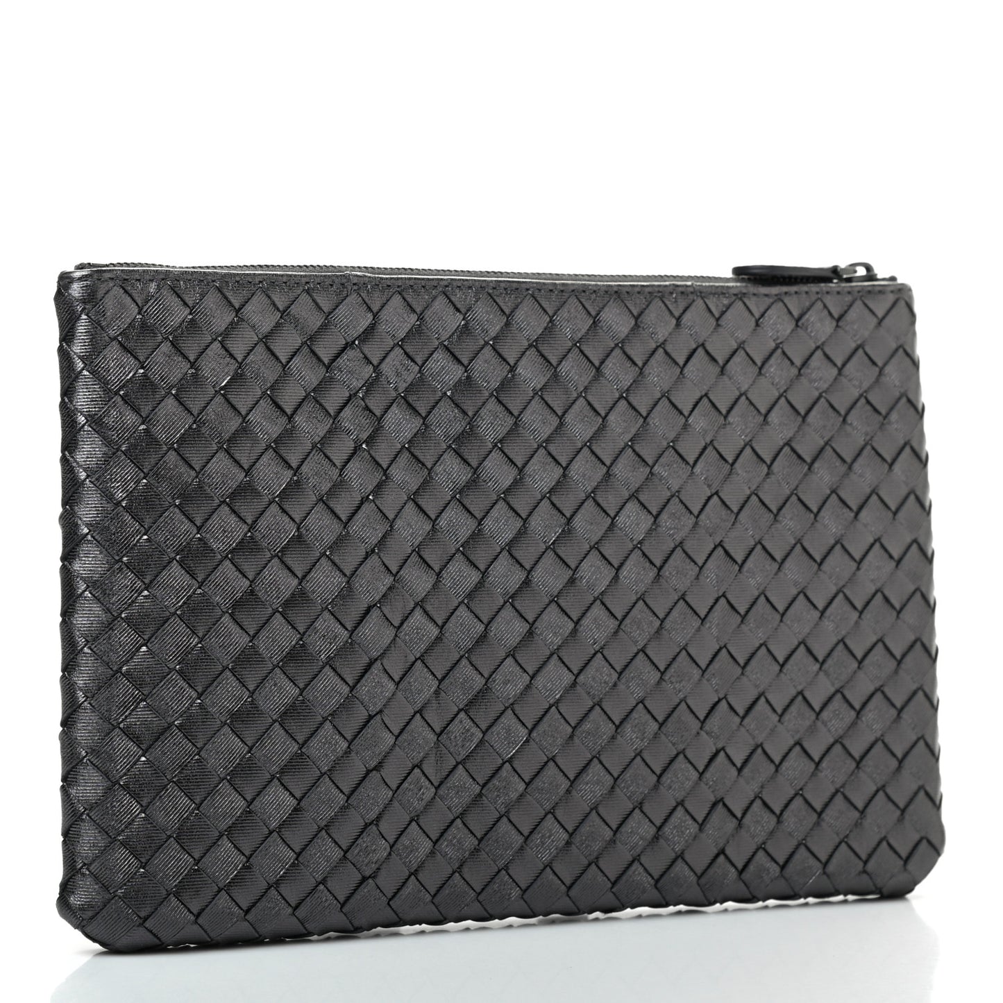 Nappa Intrecciato Large Flat Zip Biletto Pouch Black