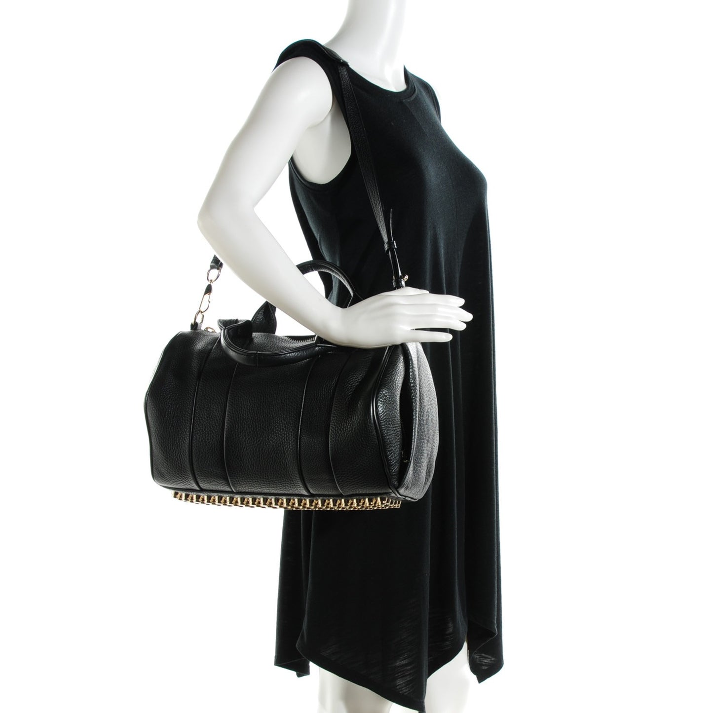 Pebbled Lambskin Rocco Duffel Black Pale Gold Hardware
