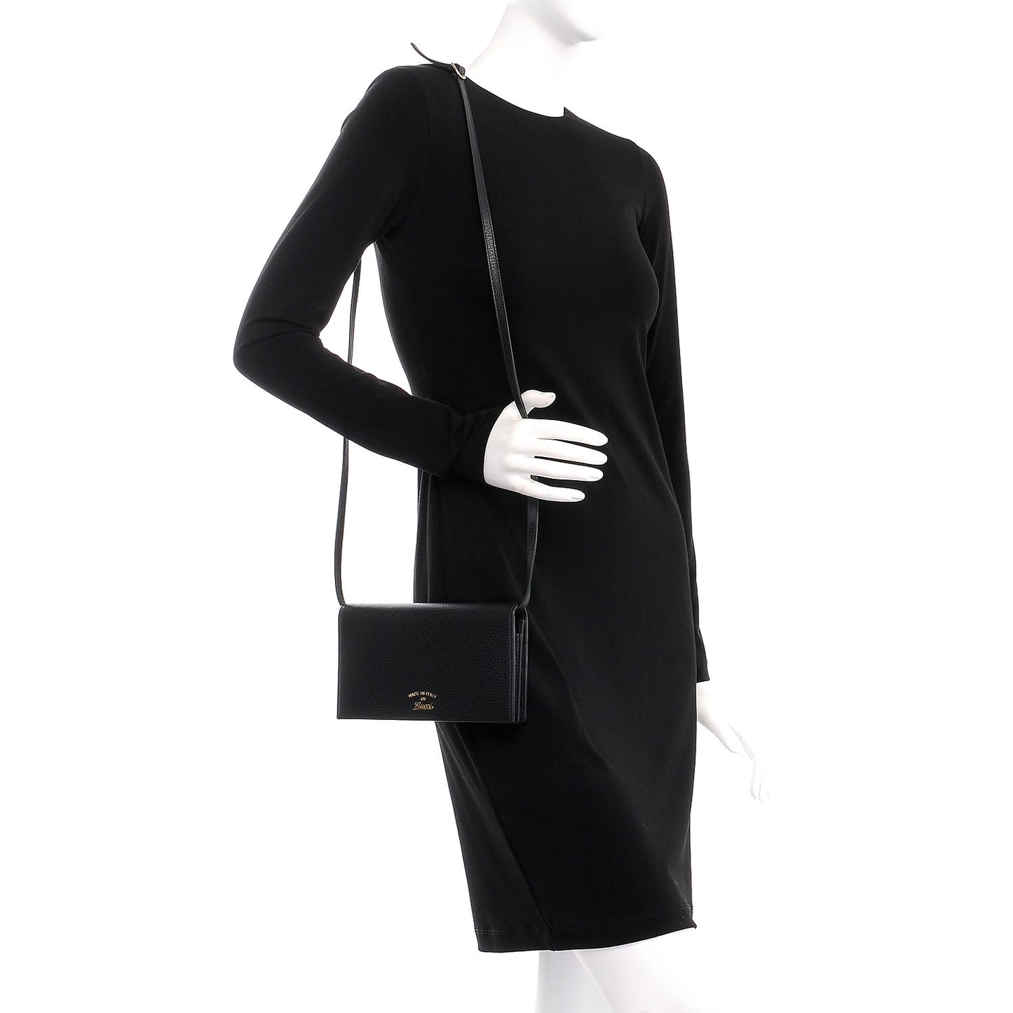 Dollar Calfskin Mini Swing Wallet Bag Black