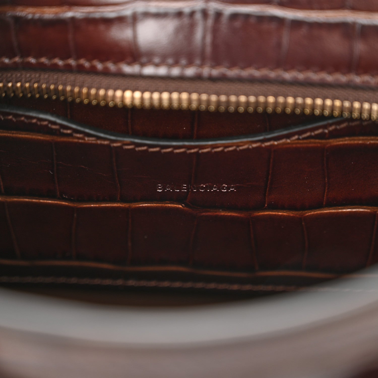 Balenciaga Semi Shiny Calfskin Crocodile Embossed Neo Classic Gold Hardware Mini City Dark Brown 6 of 10