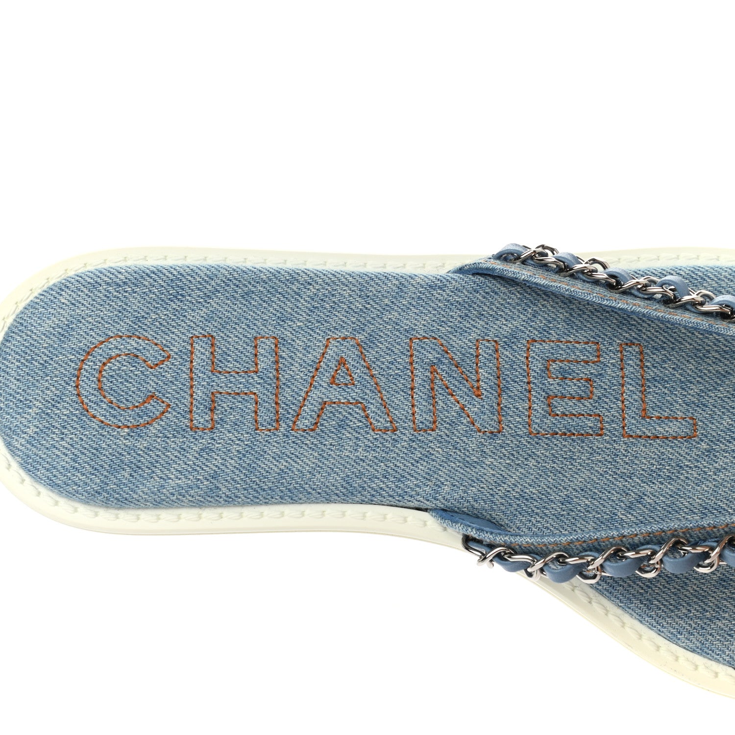 Chanel Denim CC Chain Thong Sandals 37 Blue 7 of 8