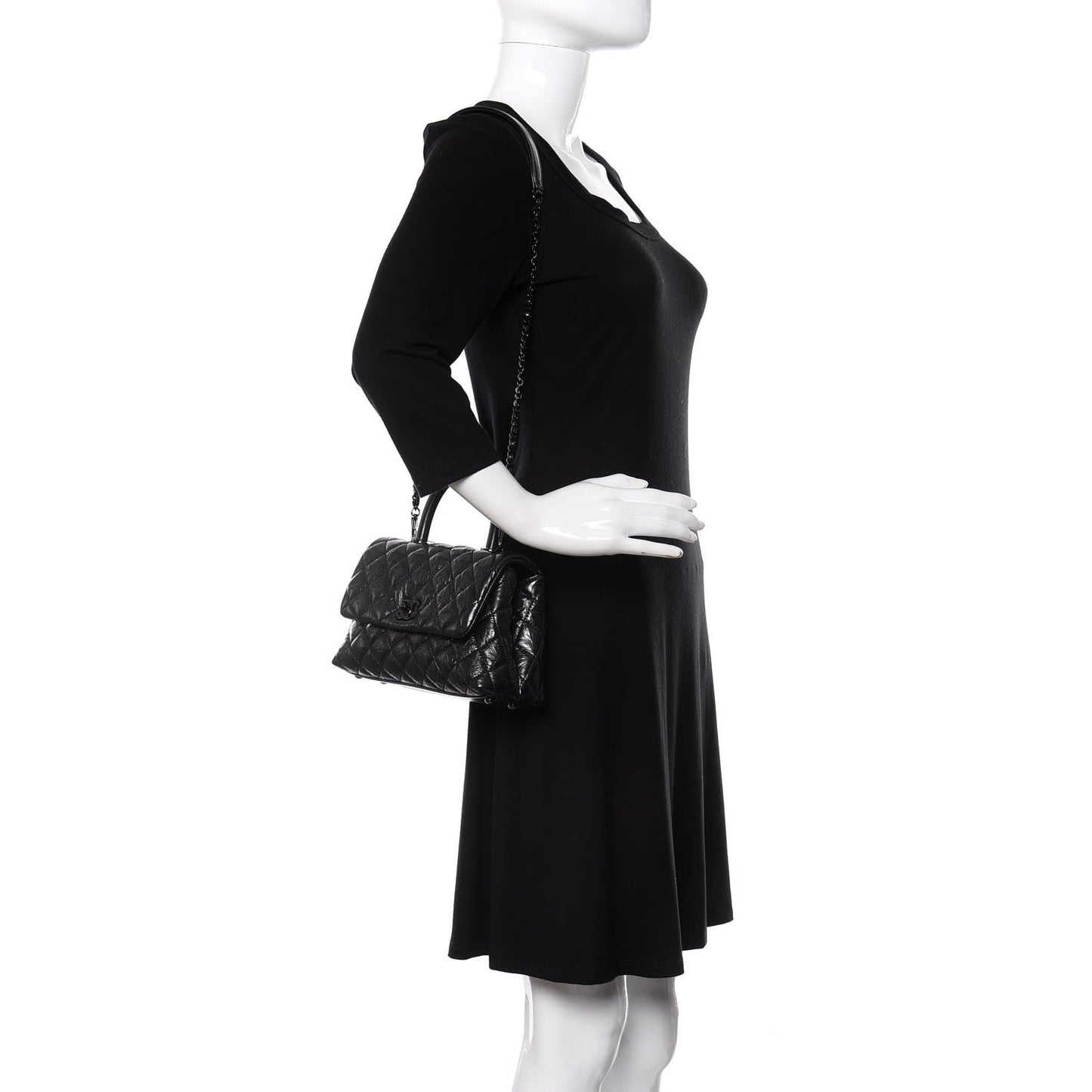 Aged Calfskin Quilted Mini Coco Handle Flap So Black