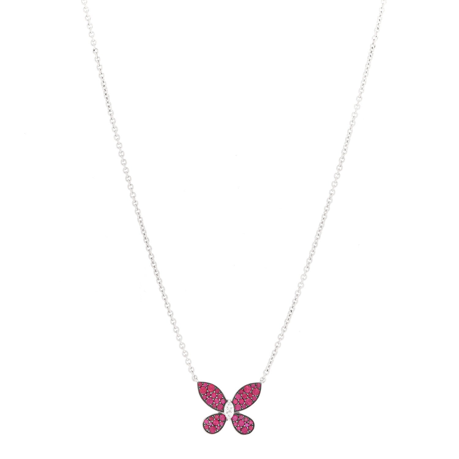 Graff 18K White Gold Diamond Ruby Butterfly Pendant Necklace 1 of 7