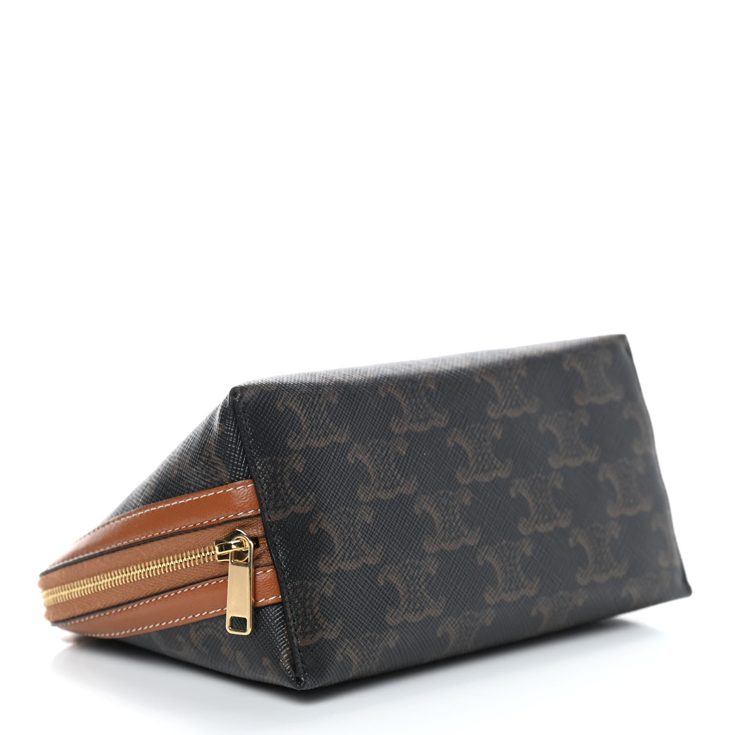 Celine Triomphe Canvas Calfskin Mini Clutch on Chain Tan 4 of 9