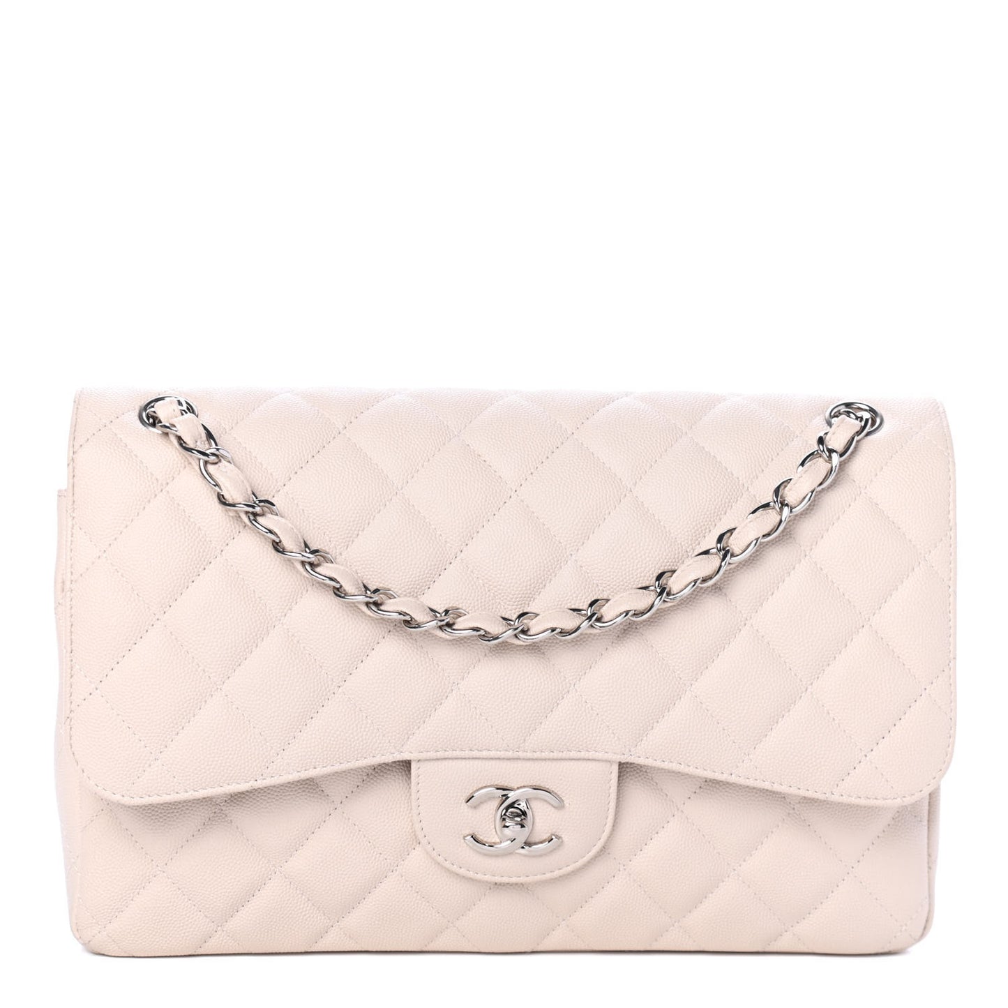 Caviar Quilted Jumbo Double Flap Light Beige