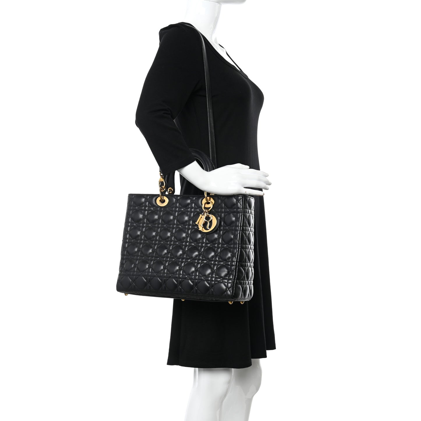 Lambskin Cannage Large Lady Dior Black