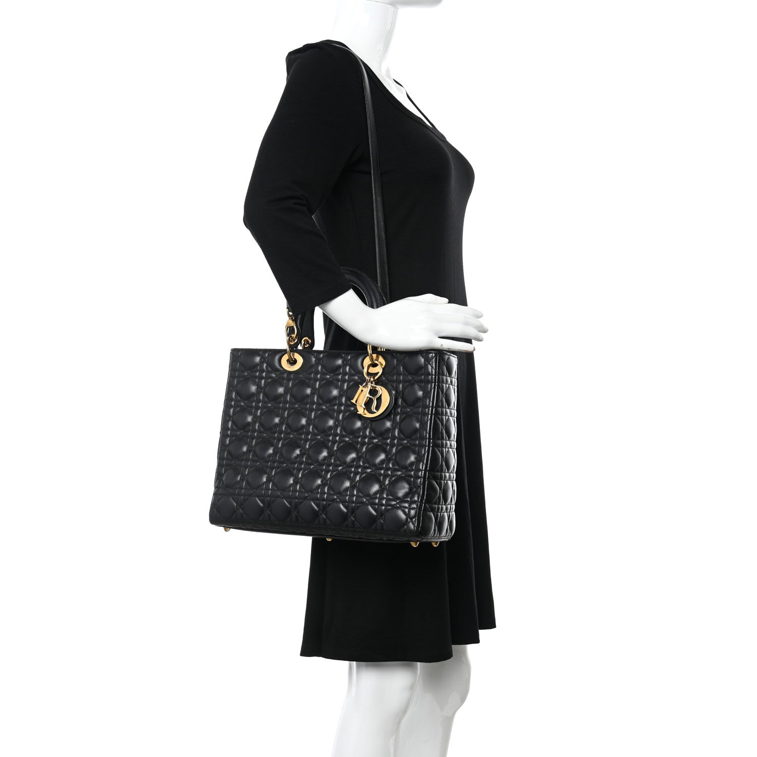 Christian Dior Lambskin Cannage Large Lady Dior Black 2 of 10