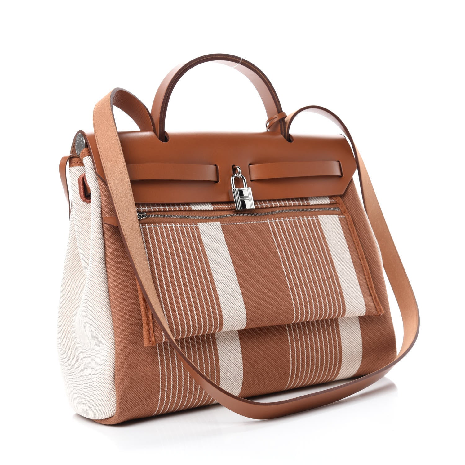 Hermes Vache Hunter Toile H Vibration Herbag Zip Retourne 31 PM Fauve Ecru Beige 4 of 12