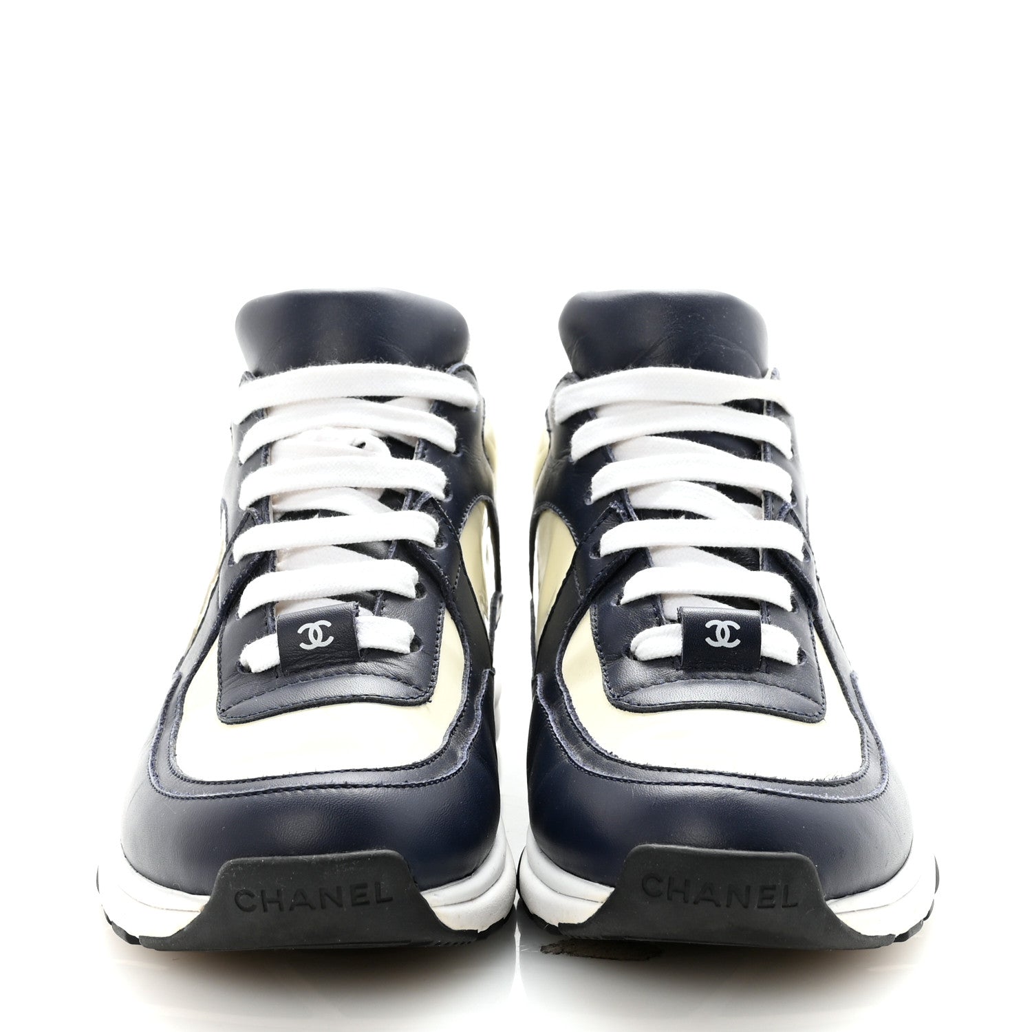 Chanel Patent Calfskin CC Sneakers  36 Navy White 3 of 9