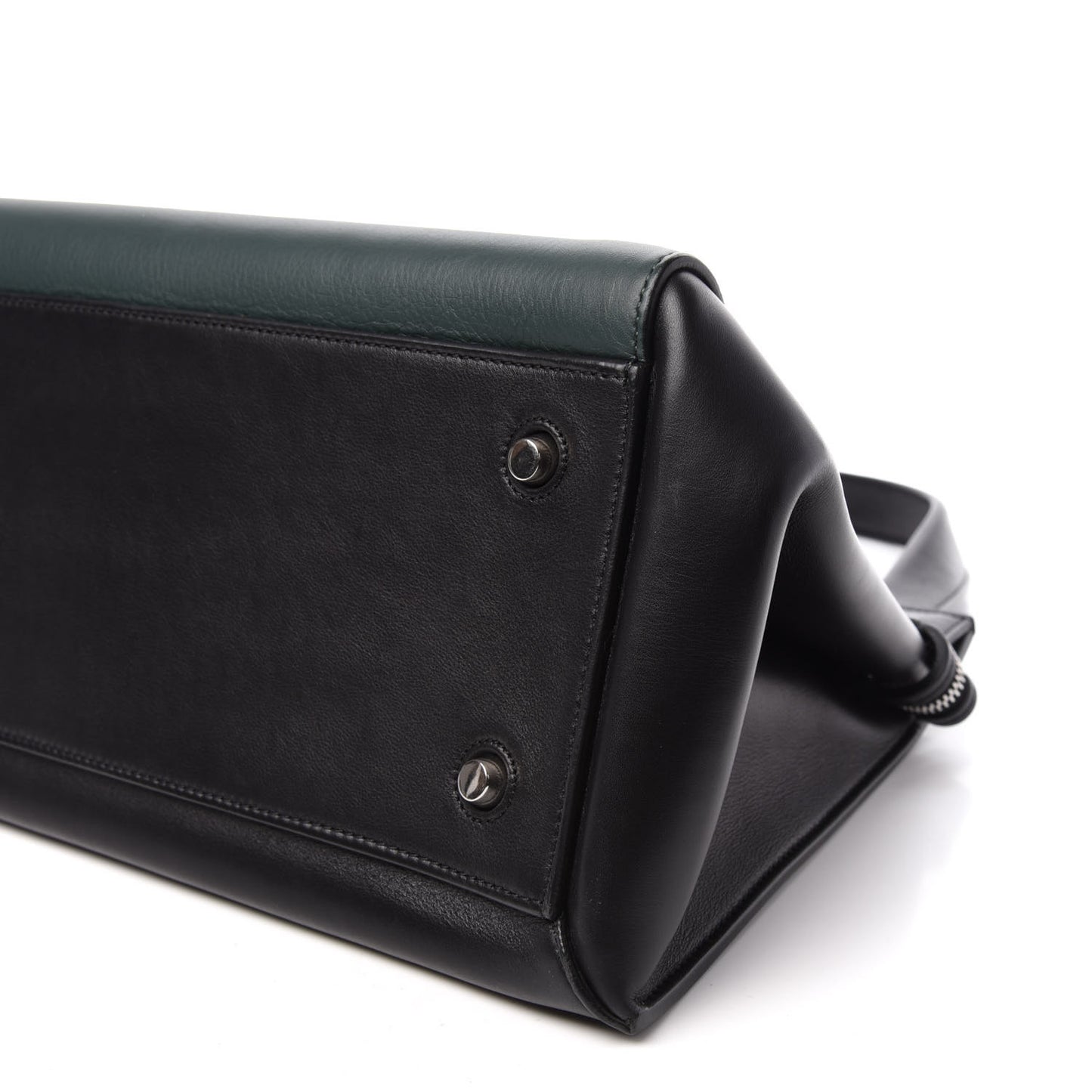 Supple Calfskin Medium Bi-Color Edge Shoulder Bag Emerald