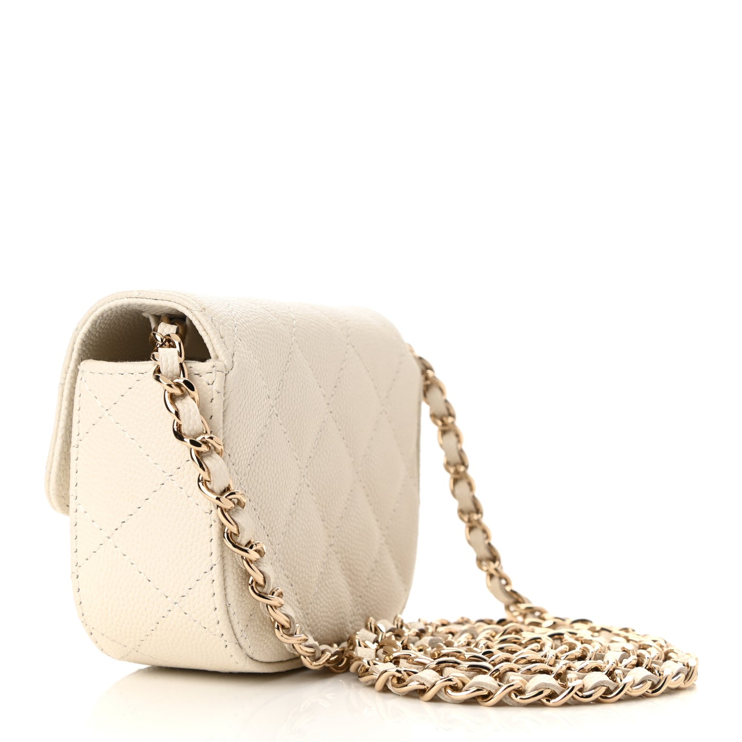 Caviar Quilted Mini Clutch With Chain White